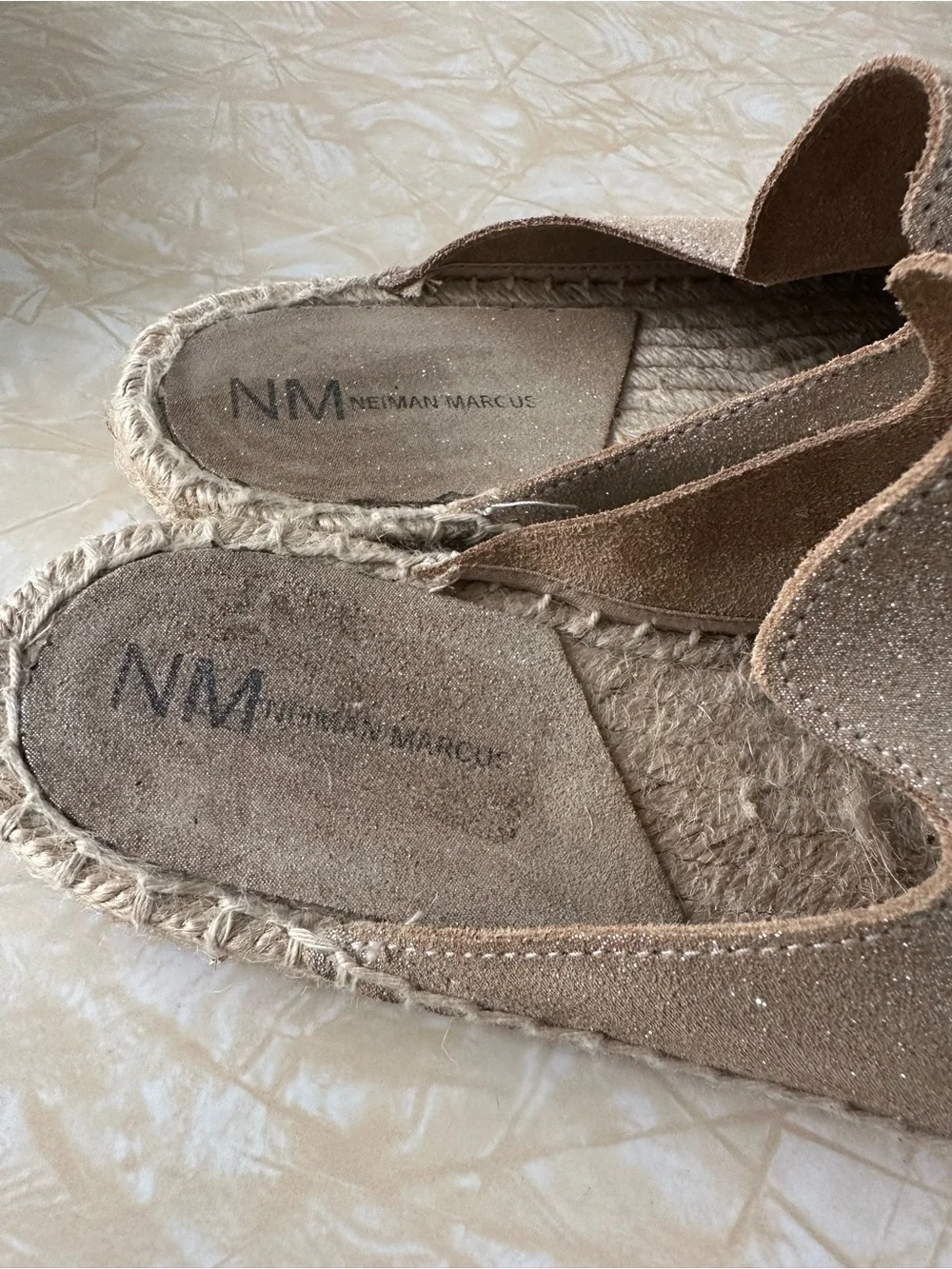 Glitter Espadrille Mule - Rose Gold. Neiman Marcus Sz 38